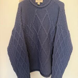 Vintage 90s Bally shanon wool Blue Cable Knit fisherman Sweater size L